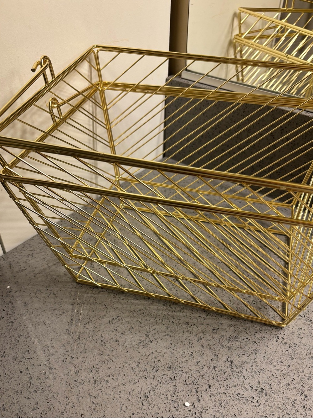 2 Gold Wire Storage Basket with Single Handle.